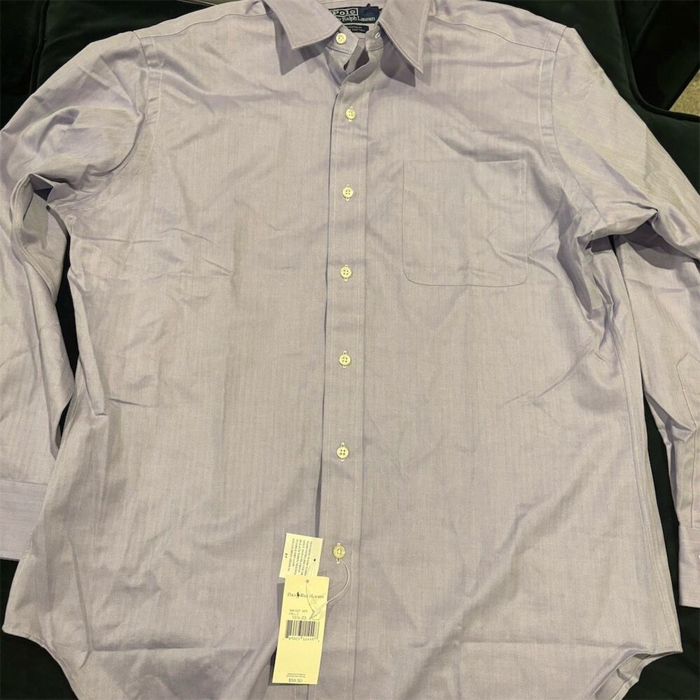Polo Ralph Lauren Andrew Dress Shirt Mens 15.5 Purple Herringbone New